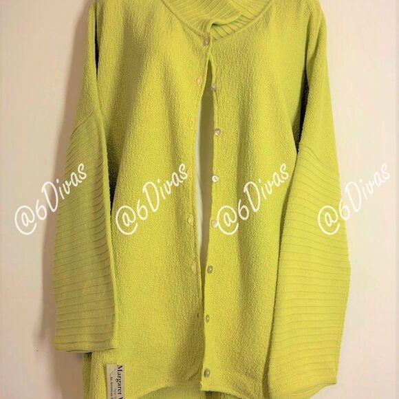 Cotton Cardigan Yellow Jacket Chartreuse Lime Green Sweater - Size L - NEW - Picture 4 of 16